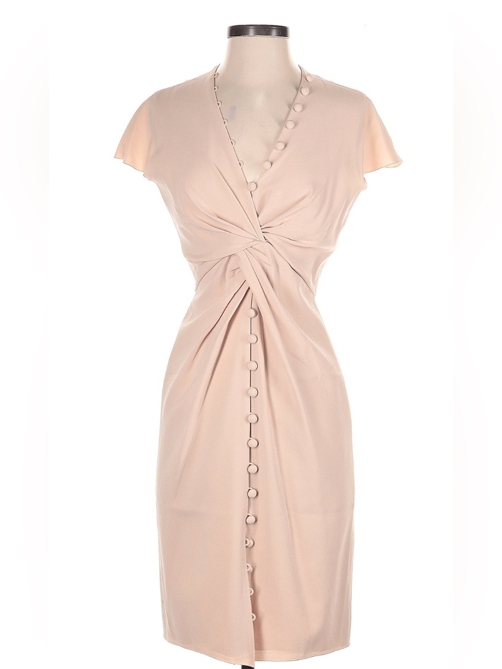 Paule Ka - Elegant Twist Front Cap Sleeve Dress in Blush